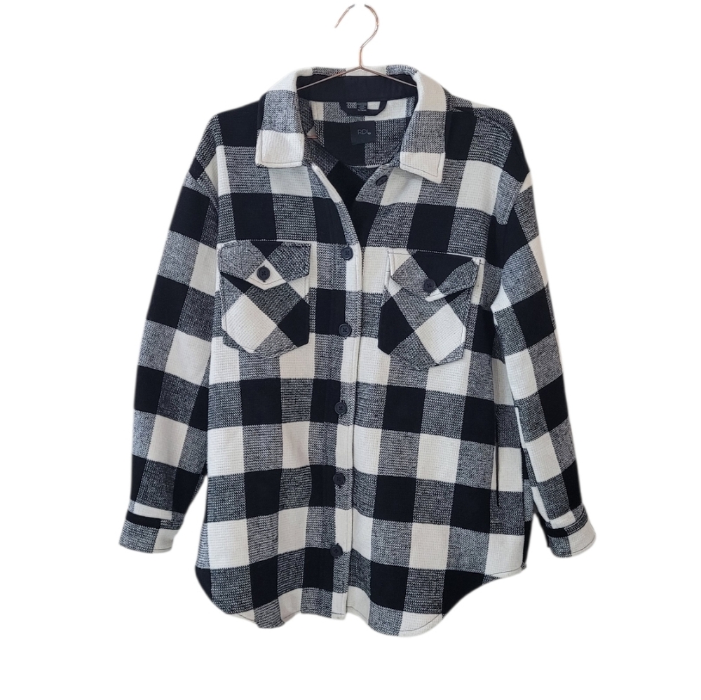 RDI Black White Buffalo Plaid Shirt Jacket Shacket Size XL